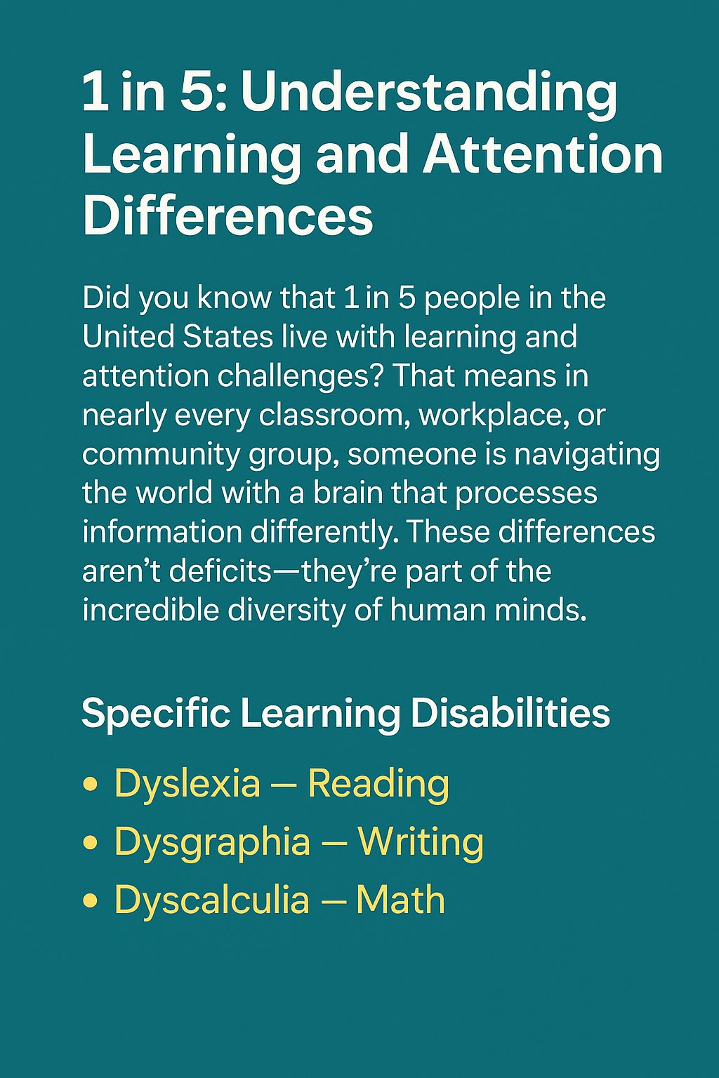 1 in 5: Understanding Learning and Attention Differences